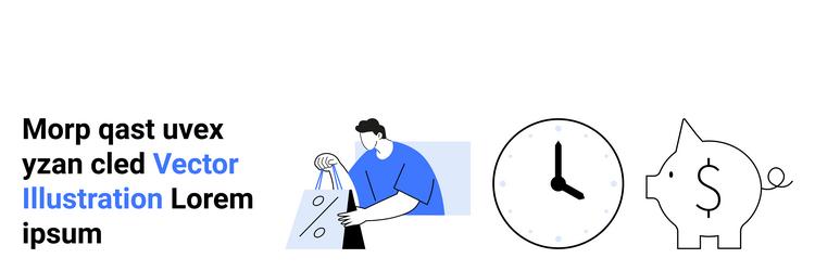 man analyzing charts clock showing time piggy vector image