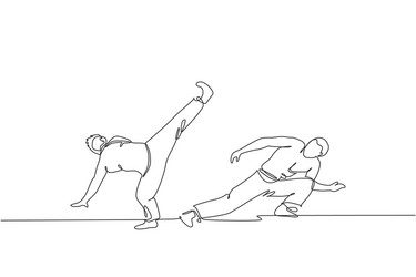 One continuous line drawing of two young sporty Vector Image