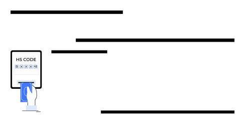 hand entering data on hs code device for product vector image