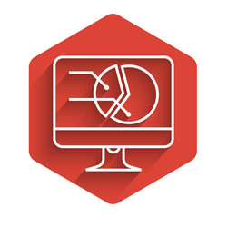 white line computer monitor with graph chart icon vector image
