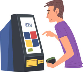 Man using modern electronic self service terminal vector