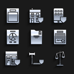 Set personal folder judge gavel with shield vector