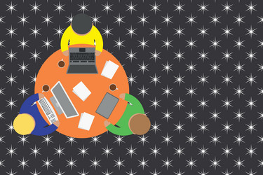 upper view three busy office workers round table vector image