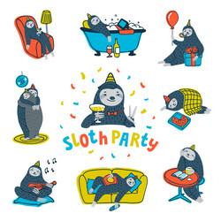 Cute Sloth Party Celebration Vector Image