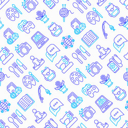 hobby seamless pattern with thin line icons vector image
