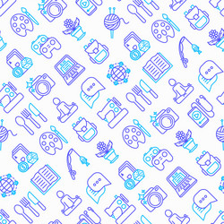 Hobby seamless pattern with thin line icons vector