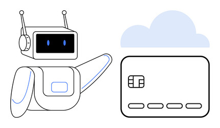 robot pointing to a credit card with cloud icon vector image