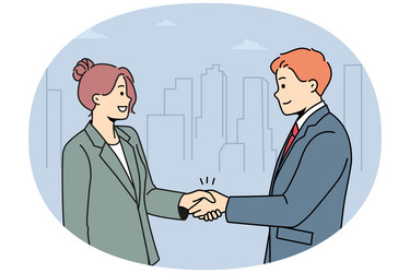 smiling businesspeople handshake closing deal