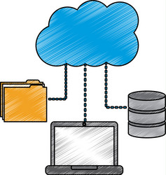 Laptop computer connection cloud folder and data vector