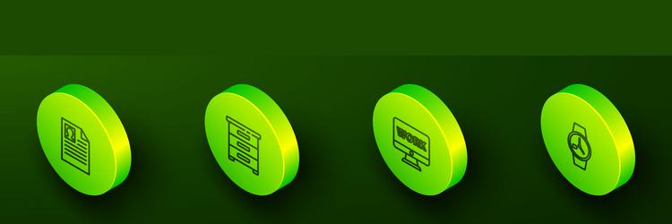Set isometric line resume drawer with documents vector