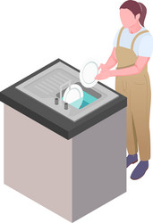 worker washing dishware composition vector