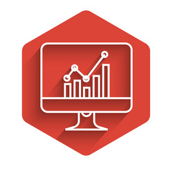 White line computer monitor with graph chart icon vector