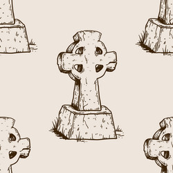 ancient cross tombstone seamless pattern engraving vector