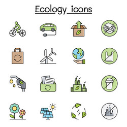 ecology icon set in color line style Vector Image