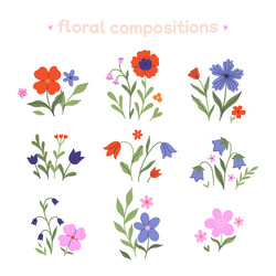 set of decorative floral compositions on a white Vector Image