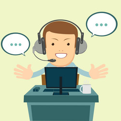 smiling male operator with headset working at call vector image