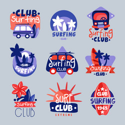 Surfing Club Logo Set - Wave & Board Vector Image