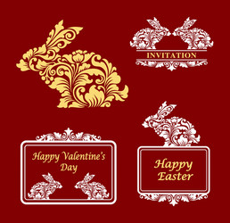 Elegant Floral Rabbit Ornament Vector Image