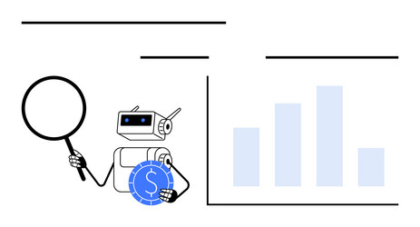 robot analyzing data with magnifying glass vector image