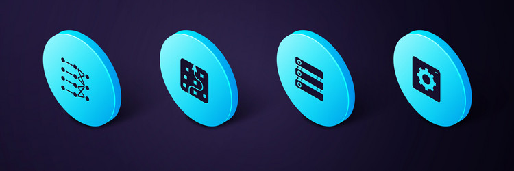 set isometric computer api interface server data vector image