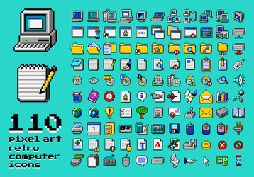 Pixel art retro computer pc user interface Vector Image