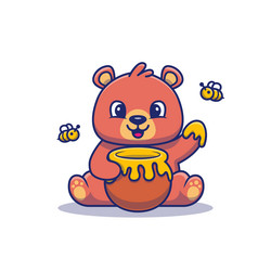 Cute Honey Bear Eating Honey Vector Image