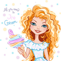 Fashionable Blond Girl with Ice Cream Vector Image