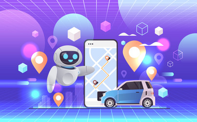 robot ordering car in mobile application vector image