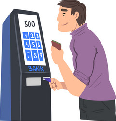 Young man using modern electronic self service vector