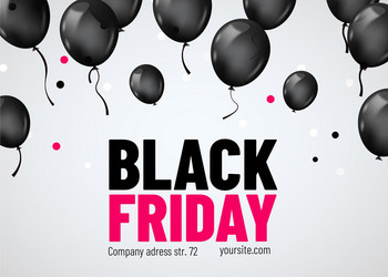 Black friday sale poster with dark shiny balloons vector