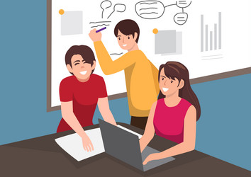 Male and female characters working in the office vector