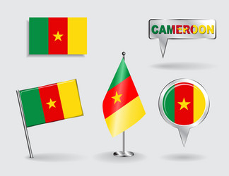 Set of cameroon pin icon and map pointer flags vector