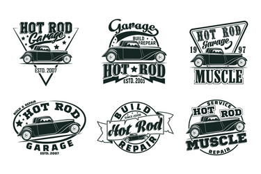 Vintage Hot Rod Garage Logos Vector Image