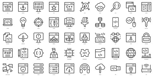Thin Line Programming Icons Set vector image