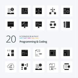 20 programming and coding solid glyph icon pack vector image