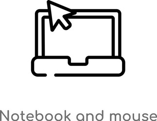 Outline notebook and mouse cursor icon isolated vector