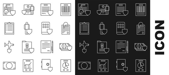 Set line document with graph chart money shield vector