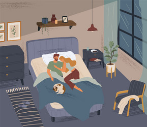 happy couple sleeping together in modern bedroom vector