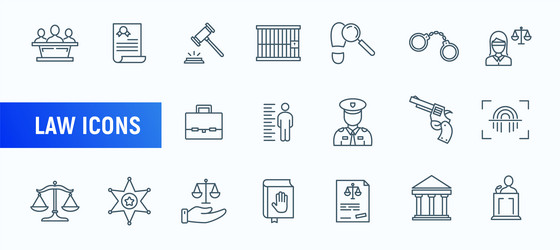 law legal justice court line icon set hammer vector