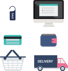 E-commerce icons set computer with price tag vector