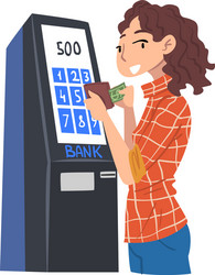 Young woman using modern electronic self service vector