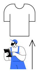 worker in uniform using tablet device while vector image