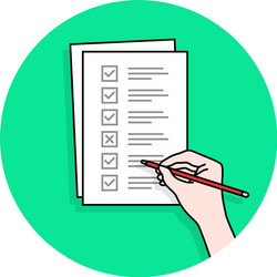 cartoon hand with checklist task or quiz vector