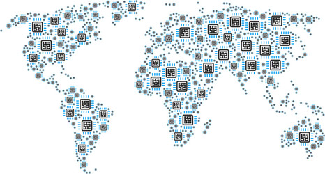 Global atlas mosaic of cpu circuit icons vector