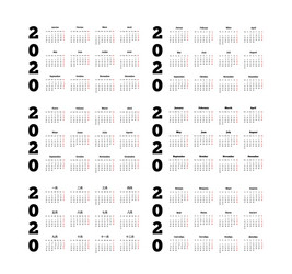 set of 2020 year simple calendars on different vector image