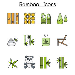 bamboo color line icon set vector