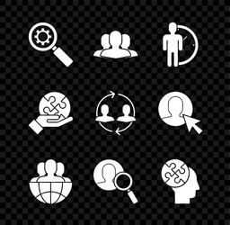 set magnifying glass and gear users group time vector image