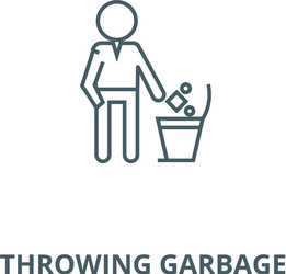 throwing garbage in a bin line icon linear vector