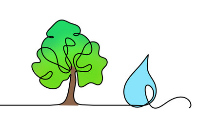 Abstract color drop with tree as line drawing vector