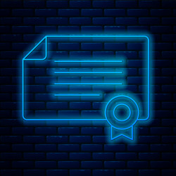 Glowing neon line certificate template icon vector